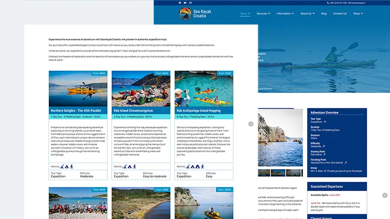 Home page del sito di Sea Kayak Croatia